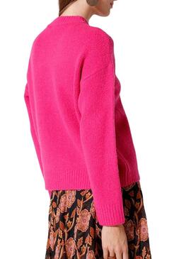 Pullover Naf Naf Bottoni Fucsia per Donna