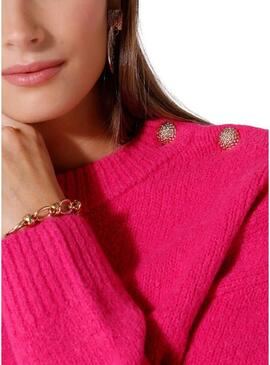 Pullover Naf Naf Bottoni Fucsia per Donna