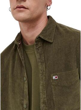 Camicia Tommy Jeans Relaxed Corduroy Verde Uomo