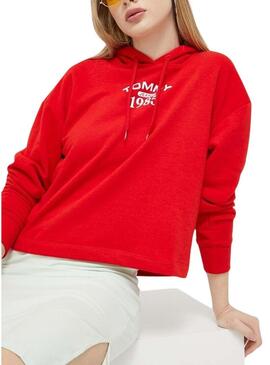 Felpa Tommy Jeans Relaxed Essential Rosso Donna