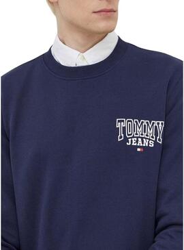 Felpa Tommy Jeans Registro Crew Blu Navy per Uomo