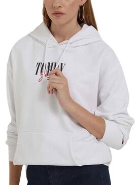 Felpa Tommy Jeans Essential Logo 1 Bianco Donna