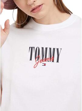 T-Shirt Tommy Jeans Essential Logo Bianco Donna