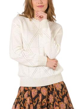 Pullover Naf Naf Bozze Beige per Donna