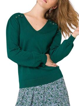 Pullover Naf Naf 3 pulsanti Verde per Donna