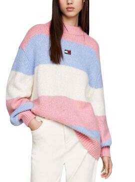 Pullover Tommy Jeans Colore Block Rosa per Donna