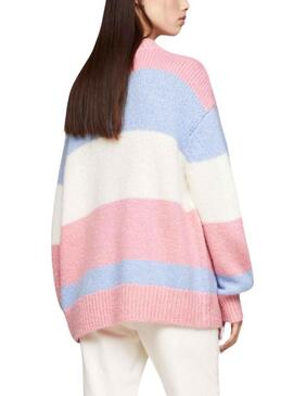 Pullover Tommy Jeans Colore Block Rosa per Donna