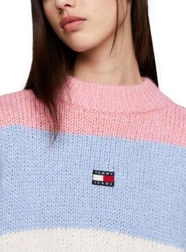 Pullover Tommy Jeans Colore Block Rosa per Donna