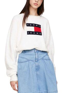 Pullover Tommy Jeans Center Flag Bianco Donna