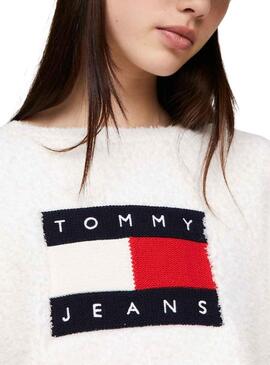 Pullover Tommy Jeans Center Flag Bianco Donna