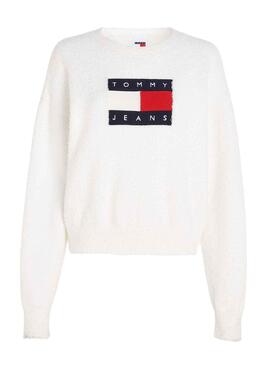 Pullover Tommy Jeans Center Flag Bianco Donna