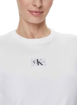 T-Shirt Calvin Klein Tessuto Label Bianco Donna