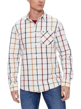 Camicia Tommy Jeans Reg Check Flanella Bianco Uomo