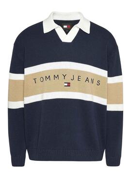 Pullover Tommy Jeans Rugby Verde per Uomo