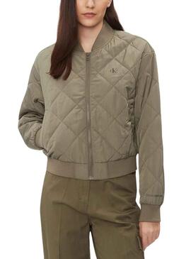Bomber Calvin Klein Jeans Quilted Verde per Donna