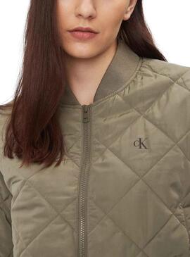 Bomber Calvin Klein Jeans Quilted Verde per Donna