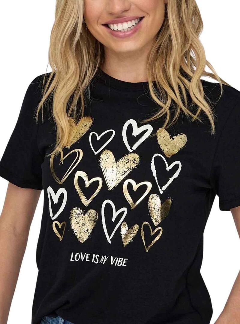 T-Shirt Only Maria Nero e Dorado per Donna