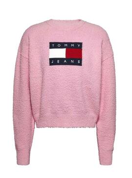Pullover Tommy Jeans Center Flag Rosa per Donna