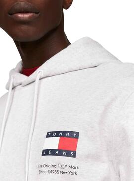 Dudadera Tommy Jeans Essential Flag Hood Grigio