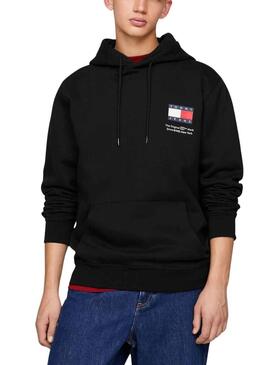 Felpa Tommy Jeans Essential Flag Hood Nero