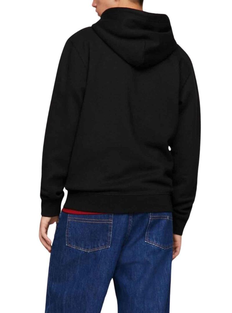 Felpa Tommy Jeans Essential Flag Hood Nero