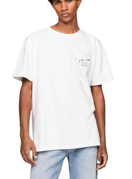 T-Shirt Tommy Jeans Metallico Bianco per Uomo