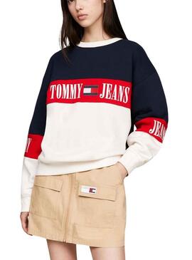 Felpa Tommy Jeans Archive Colorblock per Donna