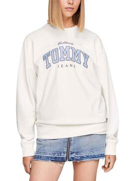 Felpa Tommy Jeans Varsity Luxe Bianco Donna