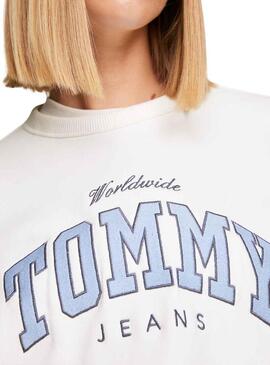Felpa Tommy Jeans Varsity Luxe Bianco Donna