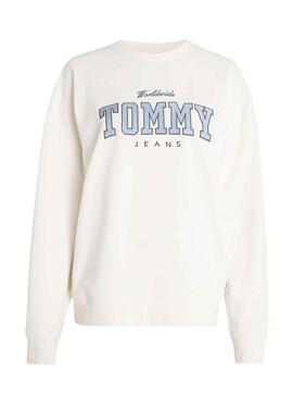 Felpa Tommy Jeans Varsity Luxe Bianco Donna