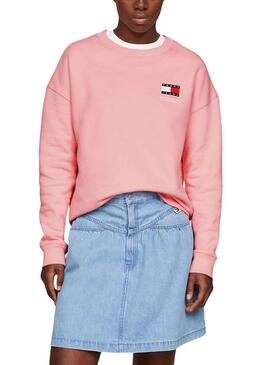 Felpa Tommy Jeans Graphic Flag Rosa per Donna