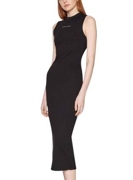 Vestito Tommy Jeans Midi Bodycon Nero per Donna