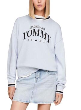 Pullover Tommy Jeans Varsity Blu per Donna