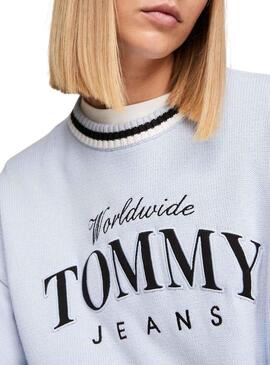 Pullover Tommy Jeans Varsity Blu per Donna