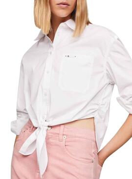 Camicia Tommy Jeans Laccio Frontale Bianco per Donna