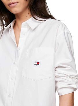 Camicia Tommy Jeans Badge Boyfriend Bianco Donna