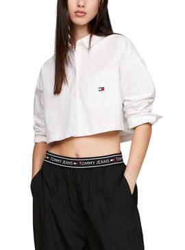 Camicia Tommy Jeans Crop Badge Bianco per Donna