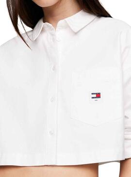 Camicia Tommy Jeans Crop Badge Bianco per Donna