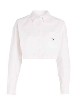 Camicia Tommy Jeans Crop Badge Bianco per Donna