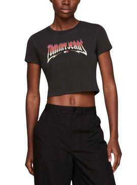 T-Shirt Tommy Jeans Crop Slim Rock Nero Donna