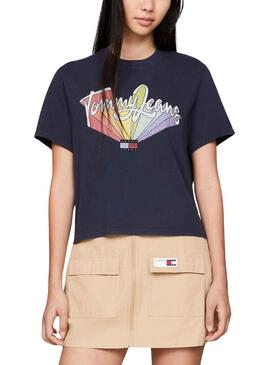 T-Shirt Tommy Jeans Rainarco Flag Blu Navy Donna