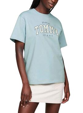T-Shirt Tommy Jeans Varsity Lux Blu per Donna