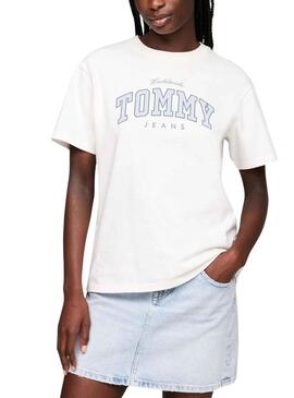 T-Shirt Tommy Jeans Varsity Lux Bianco per Donna