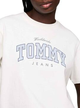 T-Shirt Tommy Jeans Varsity Lux Bianco per Donna