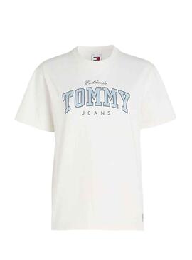 T-Shirt Tommy Jeans Varsity Lux Bianco per Donna