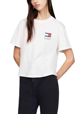 T-Shirt Tommy Jeans Grafica Flag Bianco per Donna