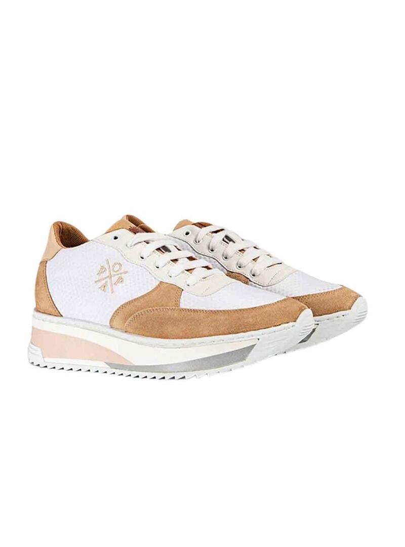 Scarpe Popa Carol in nylon e camoscio color sabbia per donna.