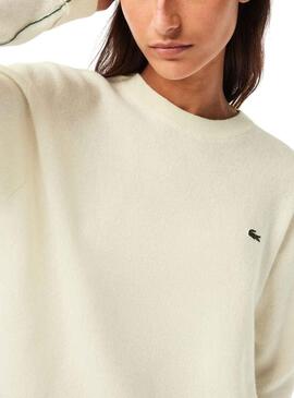 Pullover Lacoste Tricot De Lana Beige per Donna