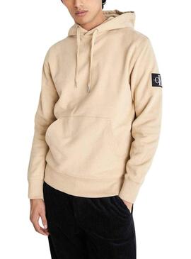 Felpa Calvin Klein Badge Hoodie Beige Uomo