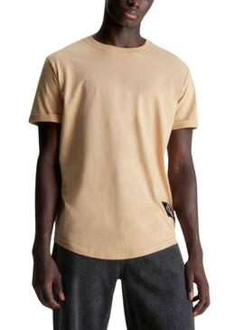 T-Shirt Calvin Klein Turn Up Beige per Uomo